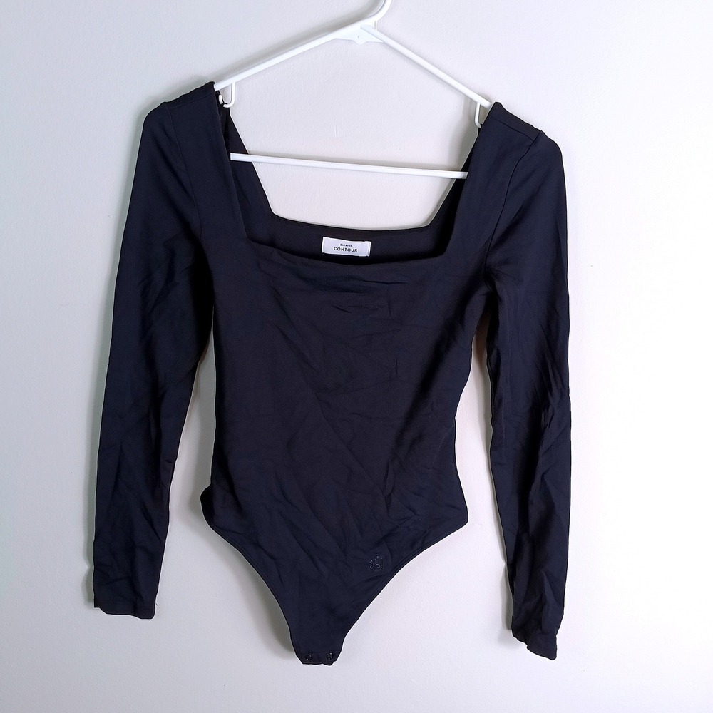 Babaton Contour Bodysuit Womens Small Gray Excellent Squareneck Long Sleeve